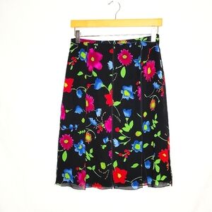 Carlisle silk skirt. Black floral, size 4..